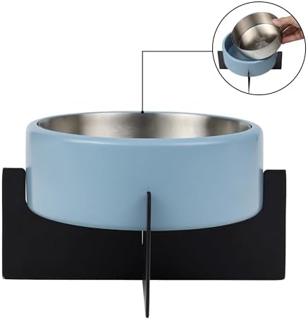 DBL3000F Intersecta Small/Medium Concrete and Stainless Steel Bowl 16oz (2 Cups) with Metal Stand Pet Feeder, Blue/Black - Image 3