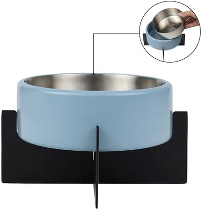DBL3000F Intersecta Small/Medium Concrete and Stainless Steel Bowl 16oz (2 Cups) with Metal Stand Pet Feeder, Blue/Black - Image 3