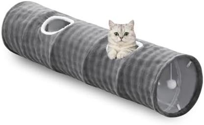 Straight Bubble Cat Tunnel for Indoor Cats 47"x12", Grey by Yaning