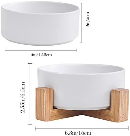 Ceramic Dog Cat Bowl with Wood Stand,Cat Food & Water Bowls Elevated Non-Spill Modern Cute Kitty Dishes Heavy Weighted Round Pet Dishes Set for Kitten Small Cat(White) - Image 3