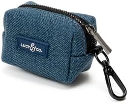 Lucy & Co. Blue Jeans Dog Poop Bag Holder and Dispenser, Clips to Leash, Water-Repellent Neoprene, Includes Refill Roll by LucyCo