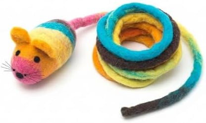 Glaciart One Felt Mouse Cat Toy – Soft Fuzzy Enrichment 100% Natural Wool - Interactive Catnip Play Cat Toy Set - Safe for Pets, Non-AZO Colored Dyes - 100” Long by GlaciartOne