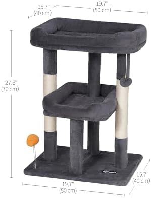 FourFurPets 27.6-Inch Cat Tree, Cat Tower for Indoor Cats, Cat Condo for Large Cats, Small Cat Tree with Scratching Post, Toy Balls, for Kittens, 2 Soft Platform, Dark Gray - Image 6