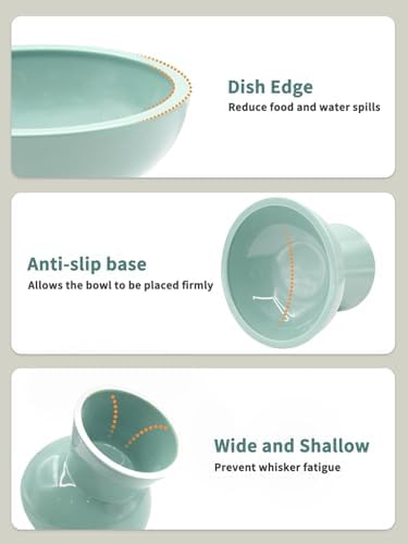 LoeJan Elevated Cat Food and Water Bowls Set, Extra Wide and Raised Ceramic Feeder, Anti-Vomit Whisker-Free Pressure Feeding Bowl for Kittens Adult Small Dogs (Blue) - Image 5