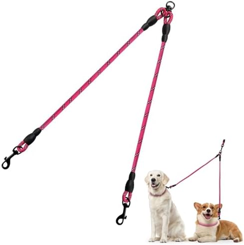 Taglory Double Dog Leash Coupler for Two Dogs, 1/3" Lightweight Dual Leash Extension for Small and Medium Dogs, No Tangle 360° Swivel, Reflective Rope, 30 Inch, Pink by Taglory