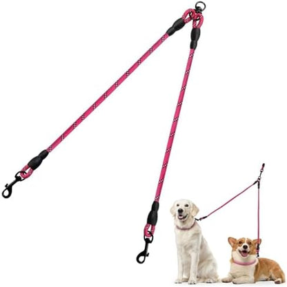 Taglory Double Dog Leash Coupler for Two Dogs, 1/3" Lightweight Dual Leash Extension for Small and Medium Dogs, No Tangle 360° Swivel, Reflective Rope, 30 Inch, Pink by Taglory