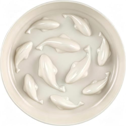 Slow Feeder Bowl for Cats and Small Dogs,Cilkus Fish Pool Design, Fun Interactive Bloat Stop Puzzle Feeder Bowl Healthy Eating Diet Made of Melamine Food Grade Material by Cilkus