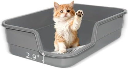 Extra Large Litter Box with Low Entry,Jumbo Cat Litter Box for Kitty and Senior Cats,Cat Box for Indoor Cats,Open Top Corner Litter Pan,Easy to Clean,23.6" L x 15.7" W x 5.9" H (Grey) by TAILRYTH
