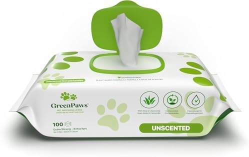 Premium Unscented Dog Wipes for Paws and Butt 100 Count - Compostable, Plant Based Dogs and Cat Wipes, Strong Grooming Pet Wipes for Dogs and Cats - Use on Body, Bum, Ear & Paws (Pack of 1) by Unknown