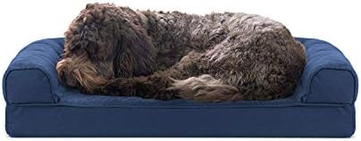 Furhaven Cooling Gel Dog Bed for Medium/Small Dogs w/ Removable Bolsters & Washable Cover, For Dogs Up to 35 lbs - Quilted Sofa - Navy (Blue), Medium by FurHaven