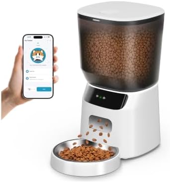 Automatic Cat Feeder WiFi, 5L Pet Feeder with App Control, 10 Meals Daily, 20 Portion Sizes, Timed Automatic Cat Food Dispenser, Stainless Steel Bowl, Dual Power Supply, Dry Food Feeder for Cats by Unknown