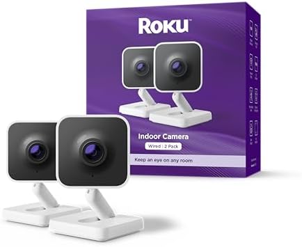 Roku Indoor Camera, Home Security with 1080p HD Color Night Vision, 2-Pack by Roku