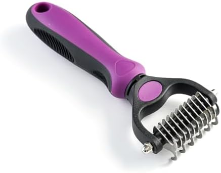 WePet Grooming Rake for Dogs & Cats, Double-Sided Deshedding Brush, Extra-Wide Dematting Tool, Slicker Comb for Undercoat & Loose Hair Removal, Reduces Shedding by 95%, Purple, Small by WePet