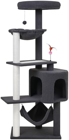 YUNIQUE Cat Tree with Cat Condo Scratch Posts Scratch Tablet and Big Hammock, (60.2‘’ Grey) by YUNIQUE