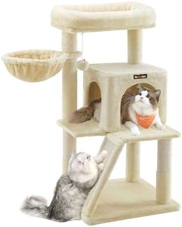Feandrea Cat Tree, 37.8-Inch Tall Cat Tower, Multi-Level Condo, Beige by FeandreabySONGMICSHOME