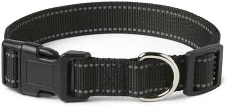 Amazon Basics Reflective Polyester Dog Collar, Adjustable Length 18.5"-29.5", 1.4" W, Quick-Release Buckle for Easy On/Off, Large, Black by AmazonBasics