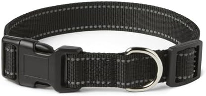 Amazon Basics Reflective Polyester Dog Collar, Adjustable Length 18.5"-29.5", 1.4" W, Quick-Release Buckle for Easy On/Off, Large, Black by AmazonBasics
