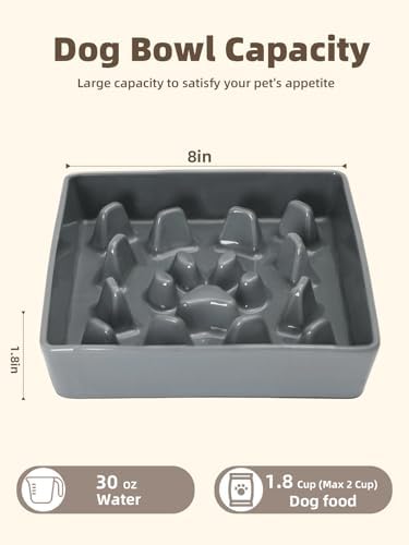 GDCZ Ceramic Dog Slow Feeder Bowls, Square Bowls (Grey, M-1.8 Cups) - Image 2
