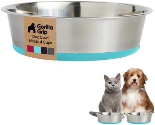 GORILLA GRIP Dog Bowl, Food Grade Stainless Steel Water Bowls, 4 Cup Green by GorillaGrip