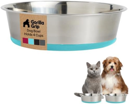 GORILLA GRIP Dog Bowl, Food Grade Stainless Steel Water Bowls, 4 Cup Green by GorillaGrip