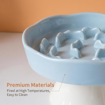 Ceramic Slow Food Bowl, Blue, High Design, Choke-Free Pet Bowl, for Cats and Small Dogs - Image 2