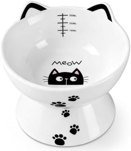 15 oz Elevated Cat Water Bowl, Ceramic Pet Bowl with Tick Mark by Yedio