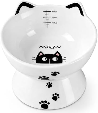 15 oz Elevated Cat Water Bowl, Ceramic Pet Bowl with Tick Mark by Yedio