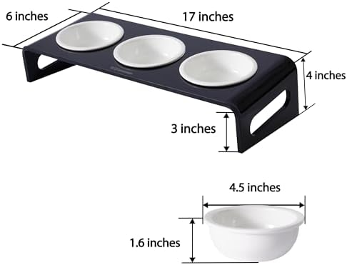 Tilted Raised Elevated Food and Water Bowls Stand for Cat or Small Dogs - Puppy's Clear Acrylic Stainless Steel 3 Dishes Holder for Boy or Girl Pet by WBhonghui (Black-3bowls) - Image 2