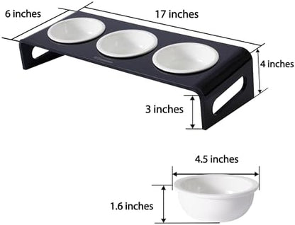 Tilted Raised Elevated Food and Water Bowls Stand for Cat or Small Dogs - Puppy's Clear Acrylic Stainless Steel 3 Dishes Holder for Boy or Girl Pet by WBhonghui (Black-3bowls) - Image 2