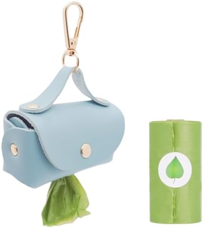 Leather Poop Bag Holder Dispenser for Leash, Portable and Reusable Dog Poop Bag Dispenser, Dog Bag Holder for Walking, Outdoor, Travelling (Blue) by ENWIQUE