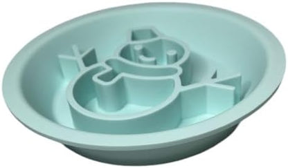 Snowman/Christmas 2-in-1 Silicone Slow Feeder & Licking Mat - BPA Free, Dishwasher Safe, 500ml Capacity, Perfect for Dogs & Cats (Ice Blue)