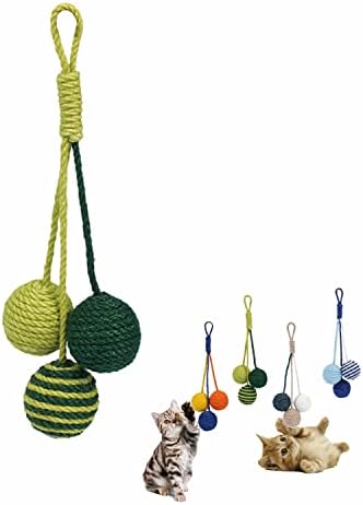 Cat Toy Sisal Ball Hanging Cat Toy Handmade Cat Rope Ball Chew Eco-Friendly Toy Pets Interactive Toy Cat Toys for Indoor Cats (Green, 1pcs) by RORIPOPPU