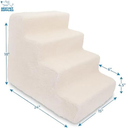 Best Pet Supplies Dog Stairs & Steps - Foam Steps for Small Dogs & Cats, Non-Slip Indoor Balanced Pet Step Support, Dog Ramp, No Assembly, Lambswool, 4-Step (18-inch Height) - Image 2
