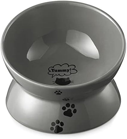 Y YHY Raised Cat Food Bowl, Ceramic Elevated Bowl, Protects Cat's Spine, Anti Vomiting, Backflow Prevention, Grey by YYHY