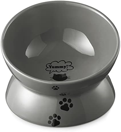 Y YHY Raised Cat Food Bowl, Ceramic Elevated Bowl, Protects Cat's Spine, Anti Vomiting, Backflow Prevention, Grey by YYHY