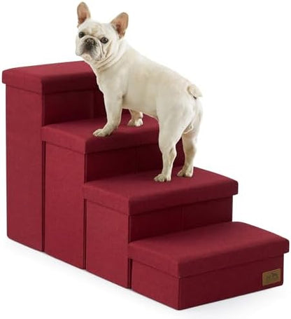 COZY KISS Dog Stairs with Storage, 22" H Wider Dog Steps, 4-Step by COZYKISS