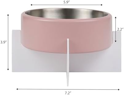 DBL3000A Intersecta Small/Medium Concrete and Stainless Steel Bowl 16oz (2 Cups) with Metal Stand Pet Feeder, Pink/White - Image 5