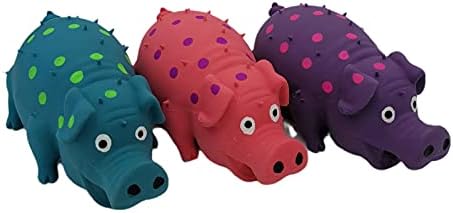 3 Pack Latex Pig Dog Toys that Oinks Dog Squeaky Toy for Small Medium Large Dogs (Red, Blue, Purple) by Hoiasem