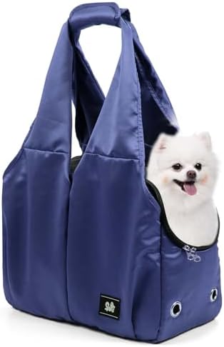 Dog Purse Carrier for Small Dogs, Cats, and Puppies – Soft-Sided Travel Pet Tote Bag with 4 Large Pockets, Foldable, Lightweight, Fits Pets up to 15 lbs, for Travel, Outings (Dark Blue) by Unknown