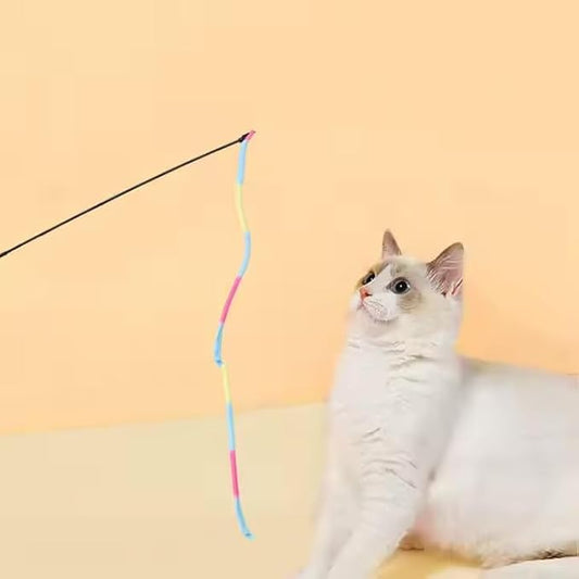 Rainbow Interactive Cat Wand – Colorful Feather & Ribbon Teaser for Indoor Play & Bonding (2 Pack)