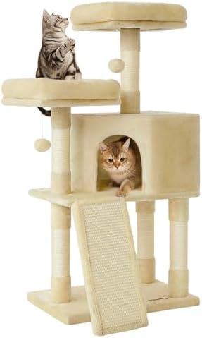Feandrea Cat Tree, 45.3-Inch Cute Cat Tower, Plush Climbing Condo, Beige by FeandreabySONGMICSHOME
