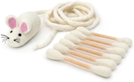 Glaciart One Cat Qtip Toy Set, Felt Mice Cat Toy & Cotton Swab Cat Toy, Wool Felt Cat Toys for Indoor Cats by GlaciartOne