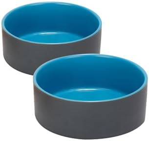 SPUNKYJUNKY 13.5OZ Ceramic Dog and Cat Bowl, Modern Cute Weighted Food Water Bowl for Replacement Blue-Grey (2 Pack) by SPUNKYJUNKY