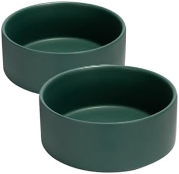 SPUNKYJUNKY 28.7OZ Ceramic Dog and Cat Bowl, Modern Cute Weighted Food Water Bowl for Replacement Green (2 Pack) by SPUNKYJUNKY