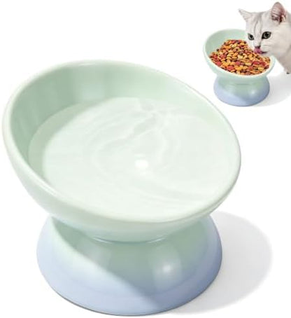 Elevated Cat Food Bowl 5 Oz Ceramic Raised Tilted Water Dishes, 15° Tilt Anti Vomiting, Protect Pets' Spines Bowls for Small Dog, Fat Faced Cat, Kitten by ISTOOLL