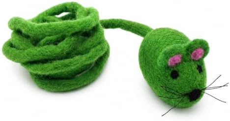 Glaciart One Felt Mouse Cat Toy – Soft Fuzzy Enrichment 100% Natural Wool - Interactive Catnip Play Cat Toy Set - Safe for Pets, Non-AZO Colored Dyes - 42” Long by GlaciartOne