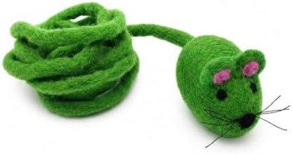 Glaciart One Felt Mouse Cat Toy – Soft Fuzzy Enrichment 100% Natural Wool - Interactive Catnip Play Cat Toy Set - Safe for Pets, Non-AZO Colored Dyes - 42” Long by GlaciartOne
