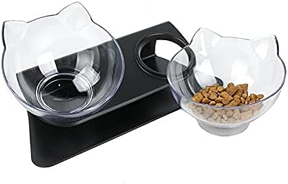 Luck Dawn Double Elevated Cat Bowls with Raised Stand, 15 Tilted cat Bowl Design Neck Guard Stand Raised Pet Food Water Feeder Bowl for Cats or Small Dogs - Image 2