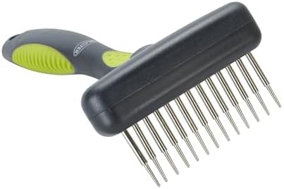 Kruuse Buster Flexible Undercoat Rake 13 Long Pins Green – Gentle Grooming Tool for Dogs by Kruuse