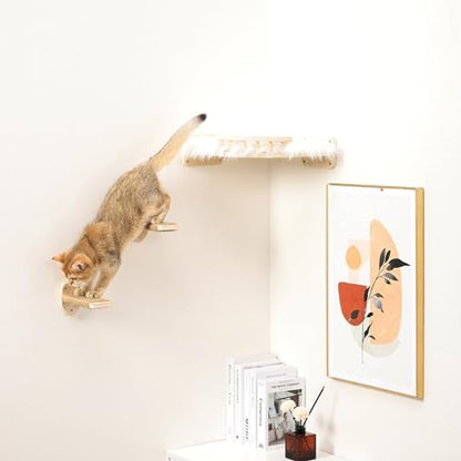 3-in-1 Cat Climbing Wall Steps with Hemp Rope, Shelves and Perches, Scratching Pads for Cats Playing and Climbing (Wood) - Image 6